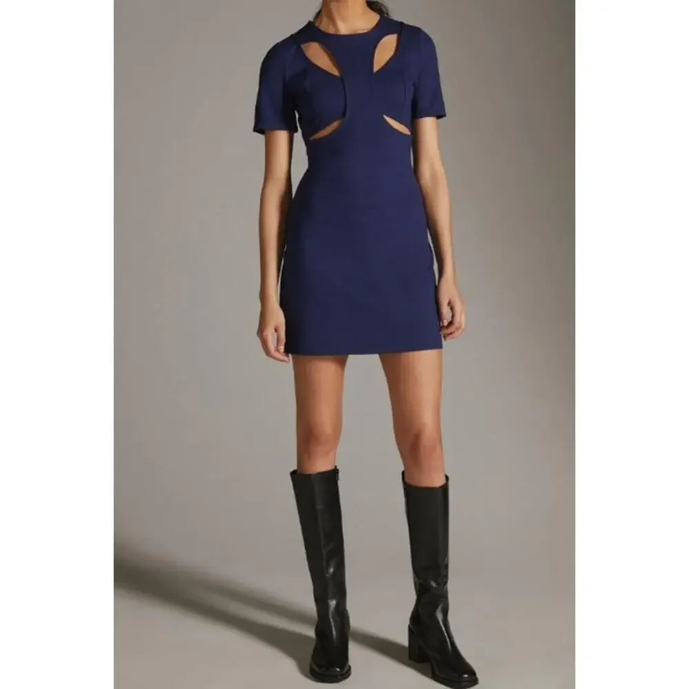 NWT Anthropologie Ponte Cut-Out Mini Dress Size Medium Navy Blue - Picture 9 of 12